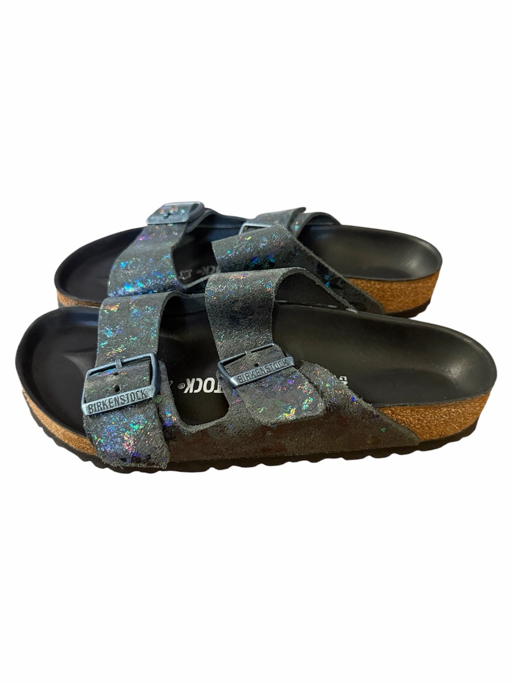 Birkenstock Women's Double Buckle Slide Sandals in Iridescent Blue-Black - Picture 4 of 6
